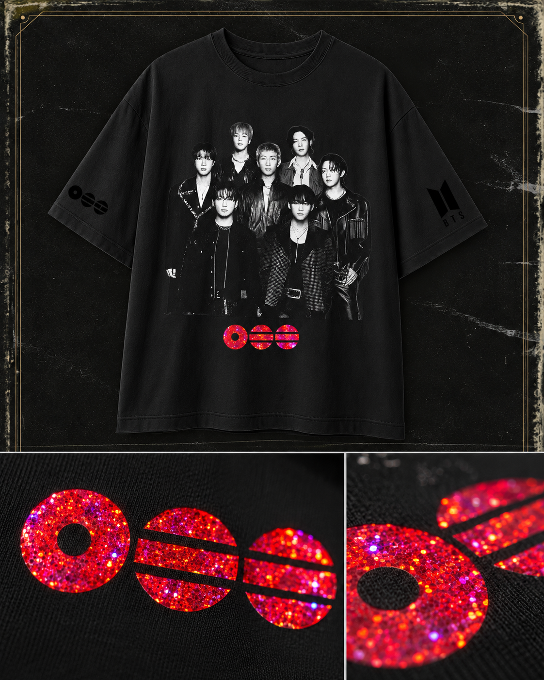 Polera BTS - Logo Vinilo Gliter - Oversize
