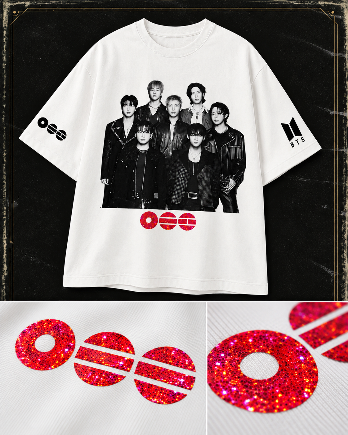 Polera BTS - Logo Vinilo Gliter - Oversize